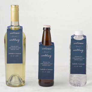 Stofbruine Blauwe Navy Champagne Ivoor Huwelijk Flessenhanger