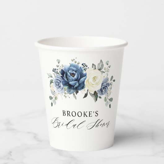 Stofbruine Blauwe Navy Champagne Ivoren Bruidsdouc Papieren Bekers (Voorkant)