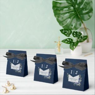 Stofbruine Blauwe Navy Champagne Ivoren Huwelijk Bedankdoosjes
