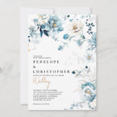 Stofbruine Blauwe Navy Witte Ivoor Gouden Bloem Br Kaart (Voorkant)