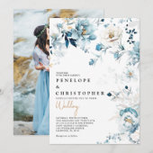 Stofbruine Blauwe Navy Witte Ivoor Gouden Bloem Br Kaart (Voorkant / Achterkant)