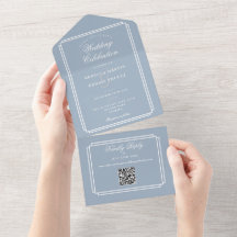 Stofbruine blauwe QR-code Art Deco Monogram Huweli