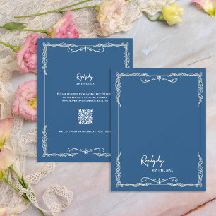 Stofbruine Blauwe QR Code Black Tie Bruiloft RSVP Kaartje