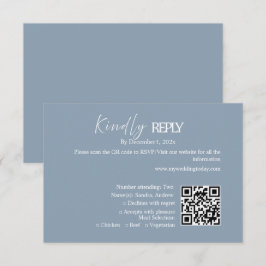 Stofbruine blauwe QR-code trouw-RSVP kaart