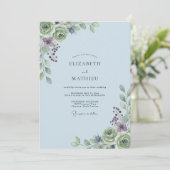 Stofbruine Blauwe Ranunculus Eucalyptus Bruiloft Kaart (Staand voorkant)