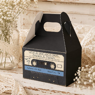 Stofbruine Blauwe Retro Cassettespelertje Huwelijk Bedankdoosjes