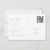 Stofbruine Blauwe RSVP Kaart met QR Code Huwelijk (Voorkant)