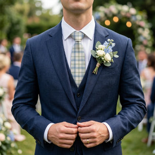 Stofbruine blauwe saliegroene ruit preppy trouw stropdas