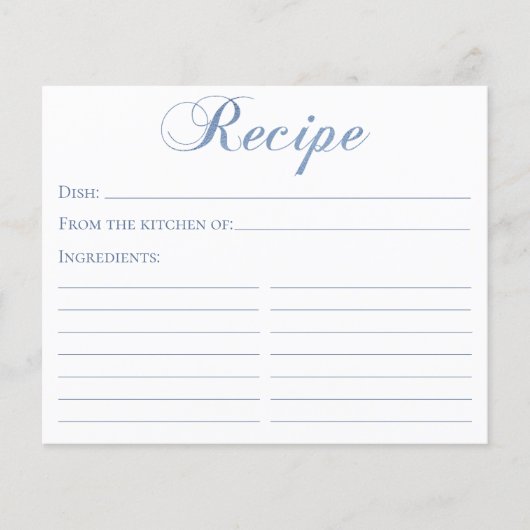 Stofbruine Blauwe Script Bruiloft Recept Kaart (Voorkant)