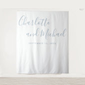 Stofbruine Blauwe Scriptuur Trouwfotocabine Achter Wandkleed (Voorkant)