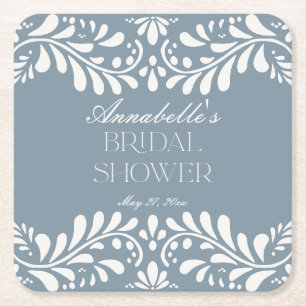 Stofbruine Blauwe Talavera Spaanse Fiesta Bruidsme Kartonnen Onderzetters