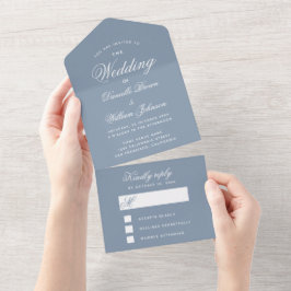Stofbruine Blauwe Trouw Elegante Script Calligrafi All In One Uitnodiging
