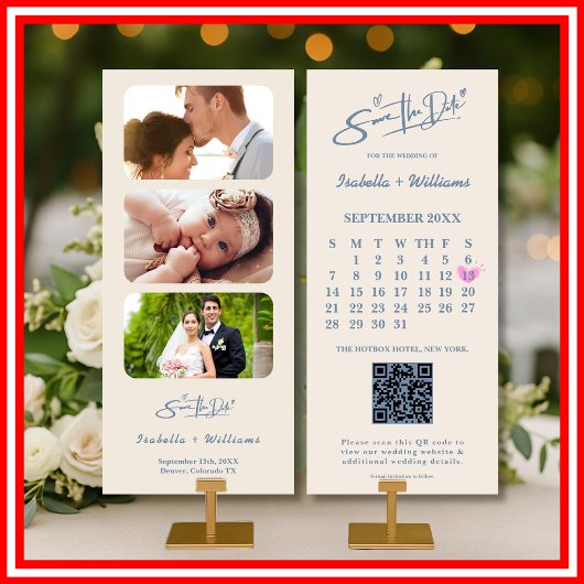 Stofbruine Blauwe Trouwfoto QR-code Elegant