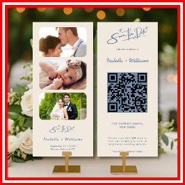 Stofbruine Blauwe Trouwfoto QR-code Elegant