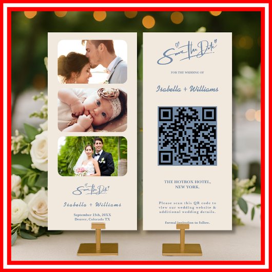 Stofbruine Blauwe Trouwfoto QR-code Elegant