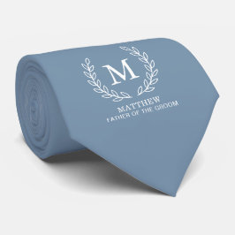 Stofbruine blauwe trouwmonogram voor de vader van stropdas