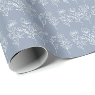 Stofbruine Blauwe Vintage Bloem BruidsHuwelijken Cadeaupapier