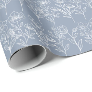 Stofbruine Blauwe Vintage Bloem BruidsHuwelijken Cadeaupapier