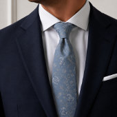 Stofbruine Blauwe Vintage Bloem Jacquard Stropdas