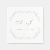 Stofbruine Blauwe Vintage Bloem Romantische Trouwd Servet (Voorkant)