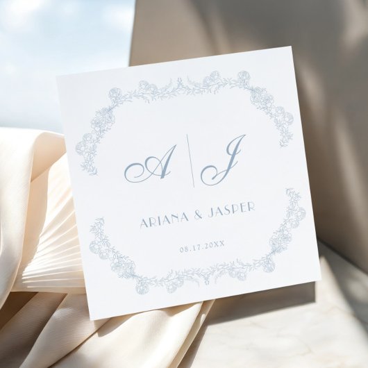 Stofbruine Blauwe Vintage Bloem Romantische Trouwd Servet