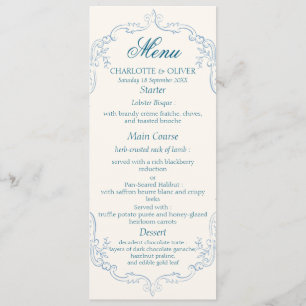 Stofbruine Blauwe Vintage Franse Toile Trouwmenu K Menu