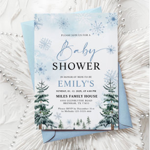 Stofbruine Blauwe Winterwonderland Baby Shower Kaart