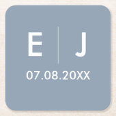 Stofbruine Blauwe & Witte Monogram Bruiloft Kartonnen Onderzetters (Voorkant)