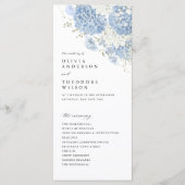 Stofbruine Blauwe Witte Waterverf Huwelijksceremon Programmakaart (Voorkant)