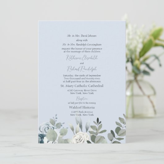 Stofbruine bloemachtige formele trouwdag voor beid kaart (Staand voorkant)