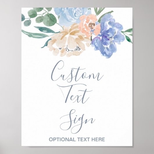 Stofbruine Bloemen Bruiloft Eigen Tekst Bord Poster (Voorkant)
