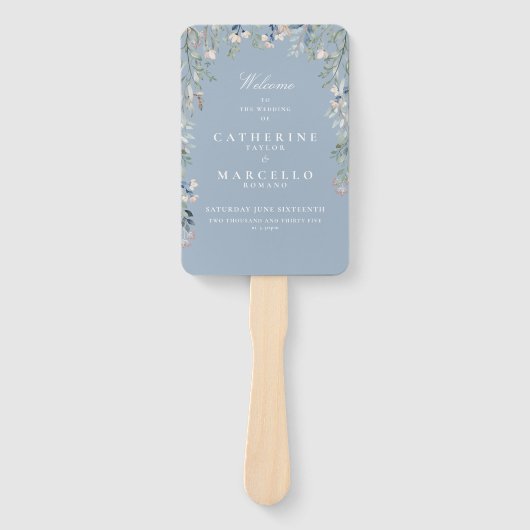 Stofbruine bloemen cascade trouwprogramma handwaaier (Voorkant)