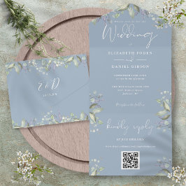 Stofbruine Bloemgroen Bloemenschrift QR-code Huwel All In One Uitnodiging