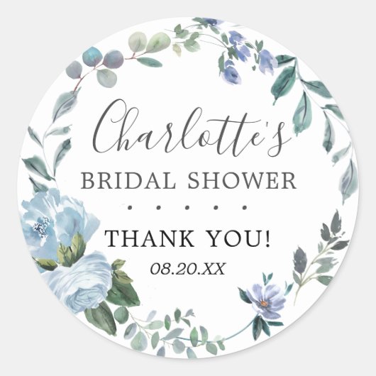 Stofbruine bloemige bruidsfeestfavor ronde sticker (Voorkant)