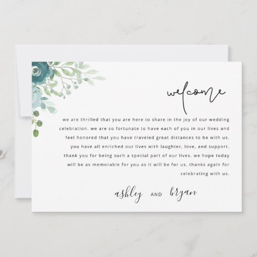 Stofbruine bloemige trouwtijdlijn welkomstkaart kaart (Achterkant)