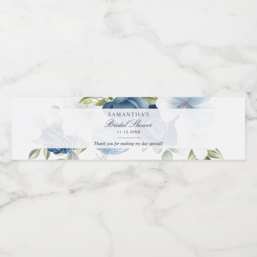 Stofbruine bloemige waterverfscript bruidsdouche waterfles etiket (Enkel label)