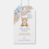 Stofbruine Boho Bloem Pampas Teddybeer Baby Cadeaulabel (Voorkant)