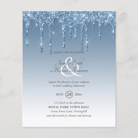 Stofbruine druppelende glitter bruiloft uitnodigin (Voorkant)