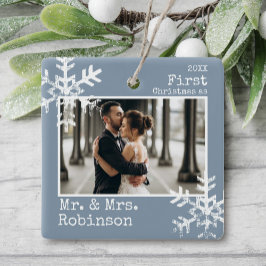 Stofbruine Eerste Kerstmis Getrouwd Foto Keramisch Ornament