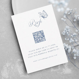 Stofbruine Elegante Kalligrafie Huwelijks QR-code RSVP Kaartje