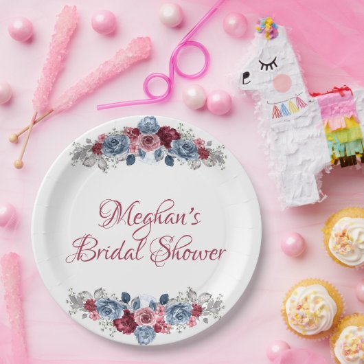 Stofbruine en bordeauxrode bruidsdouche papieren bordje (Feest)