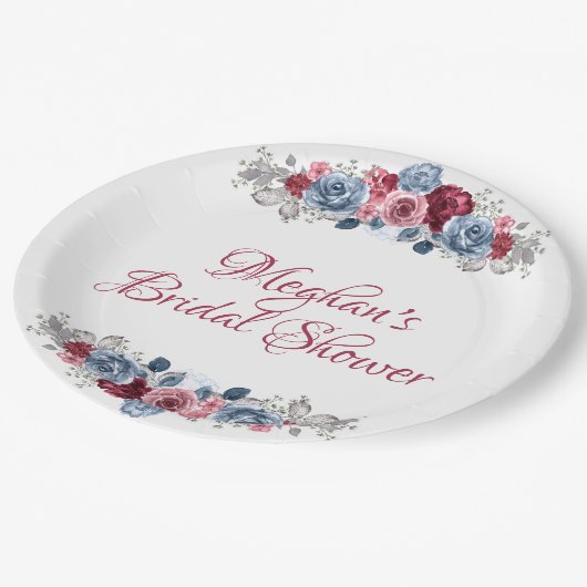 Stofbruine en bordeauxrode bruidsdouche   papieren bordje (Gekanteld)