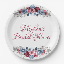 Stofbruine en bordeauxrode bruidsdouche papieren bordje