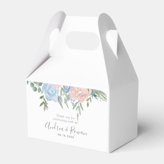 Stofbruine en roze bloemige trouwgunstdoos bedankdoosjes (Voorkant Zijde)