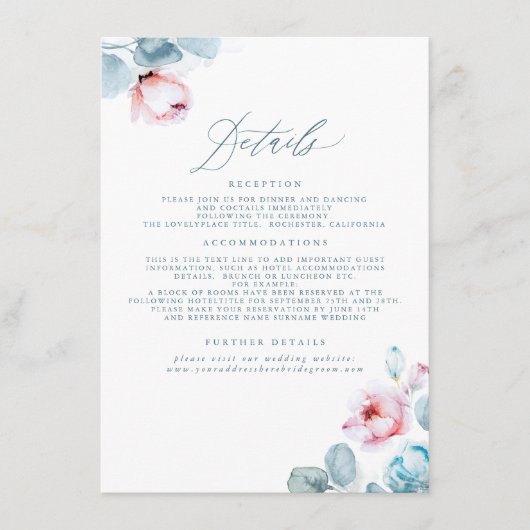 Stofbruine en Roze Trouwdetails Informatiekaartje (Voorkant)