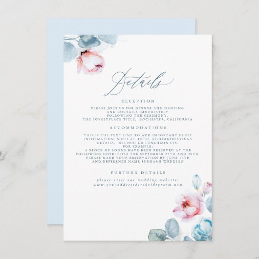 Stofbruine en Roze Trouwdetails Informatiekaartje (Voorkant / Achterkant)