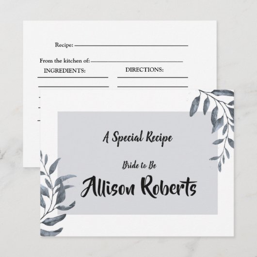 Stofbruine Eucalyptus   Bruidsdiner Recept Briefkaart (Voorkant / Achterkant)