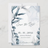 Stofbruine Eucalyptus Bruiloft Save The Date (Voorkant)