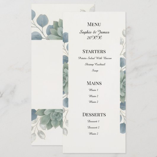 Stofbruine Eucalyptus Bruiloftsmenu Menu (Voorkant / Achterkant)