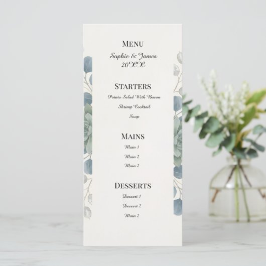 Stofbruine Eucalyptus Bruiloftsmenu Menu (Staand voorkant)